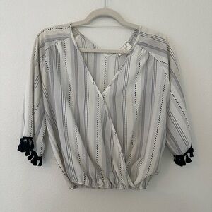Lavender Field White and Gray Wrap Blouse 3/4 Sleeve